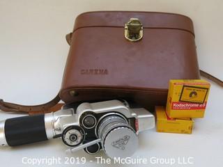 P. Angenieux (Paris) 8 MM Movie Camera with Leather Case and Film