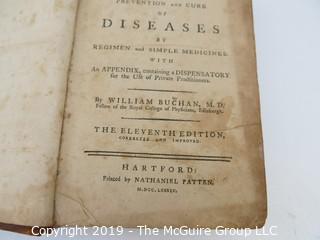 Book: Leather Bound, "Domestic Medicine", by W. Buchan, M.D.; 1789; 11th edition; Hartford, Nathanial Patten