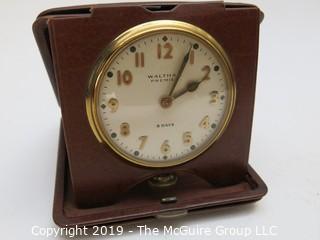 Waltham Premier 8 day Travel Alarm Clock in Leather Covered Case (removable)"Steampunk"