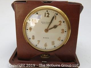 Waltham Premier 8 day Travel Alarm Clock in Leather Covered Case (removable)"Steampunk"