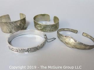 Collection of Jewelry including 4 sterling bracelets; 100g