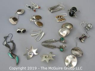 Jewelry:  15 pair of sterling earrings; 110g 