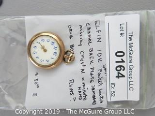 Elgin 10k small pocket watch with damaged enamel back; missing crystal and minute hand 