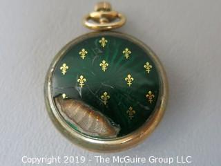 Elgin 10k small pocket watch with damaged enamel back; missing crystal and minute hand 