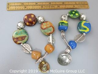 Jewelry: Two (2) Sterling Coin & Bead Bracelets