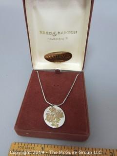 Jewelry: Sterling Necklace with 'Damascene' rose pendent; Reed and Barton