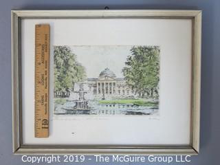 Original Handcolored Engraving, German Cityscape; Framed; pencil titled and signed 