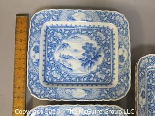 (3) Square Form Chinese Ceramic Plates; mark on base