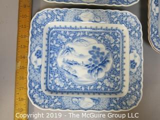 (3) Square Form Chinese Ceramic Plates; mark on base