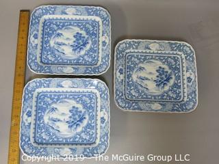 (3) Square Form Chinese Ceramic Plates; mark on base