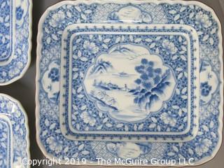 (3) Square Form Chinese Ceramic Plates; mark on base