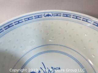 Collection of 4 Blue and White Japanese Rice bowls; 2 different sizes