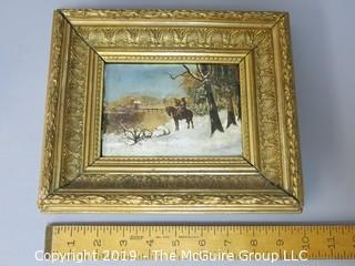 Original Oil Landscape on Board in Ogee Guilt Frame