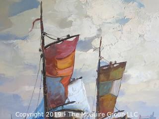 "Seaport Harbor"; Oil on Canvas"; signed lower left; 20 x 39 1/2"