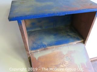 Blue Painted Homemade storage bench; 12 x 21 x 18 1/2" Tall