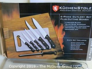 (2) Kuchen-Stolz Brand Knife Sets w/ cutting board. (both with original boxes)