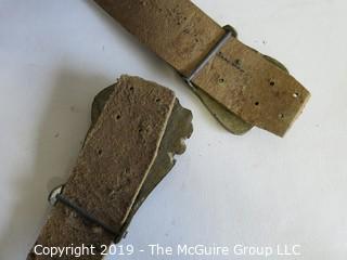 Leather belt/girdle with brass/metal clasp depicting some heraldry design.