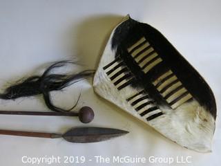 African leather animal hide shield with spear and mace