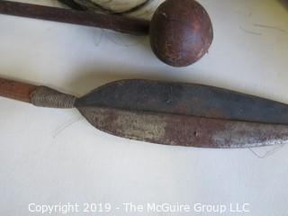 African leather animal hide shield with spear and mace