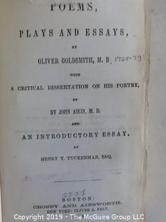 Book Title: Poems by Oliver Goldsmith; 18th Century