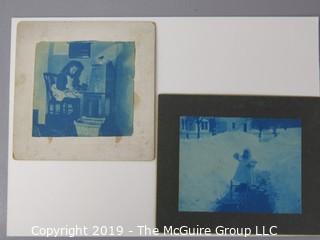 Photos: Historic: Unaccredited: Cyanotypes: Architecture, Girl at Desk, Girl at Desk; Child in Snow