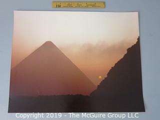 Photo: Historic: Art: large format on board, color photo of Pyramids in Giza Egypt at sunset-sunrise?