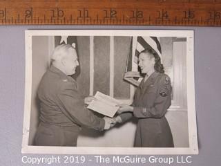 Photo: Historic: Military: WWII; female technical Sergent receiving award (identified) 