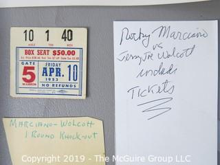 Photo: Sports: Boxing: 1953 AP and ringside photos of Jersey Joe Walcott and Rocky Marciano. Incl. ticket stub from April 10, 1953 bout.