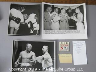 Photo: Sports: Boxing: 1953 AP and ringside photos of Jersey Joe Walcott and Rocky Marciano. Incl. ticket stub from April 10, 1953 bout.