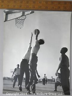 Photo: Rickerby: Historic: Americana: possibly ASIAN servicemen playing pick-up basketball location unknown