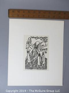 Paper: Art: Martin Silverman:"Job and His Comfortors" numbered and pencil signed 9/16/1966; paper size: 11 x 13"; image size 5 x 7"