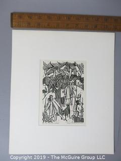 Paper: Art: Martin Silverman Art; "The Disciples Disperse" numbered and pencil signed 9/12/66; paper size: 11 x 13"
; image size 5 x 7"