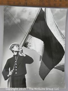 Photo: Large Format B&W: Arthur Rickerby: Historic: Americana: post-WWII: Chinese seaman raising flag