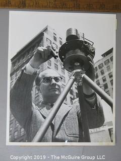 Photo: Historical: Rare: UPI:  Dr. Eugene Trachtman shows his 360-degree camera. Includes 4 iconic circular prints of downtown NYC incl the Flatiron Building on Fifth Avenue. 3Aug1956