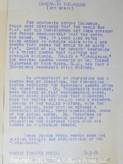 Photo: Historical: Rare: UPI:  Dr. Eugene Trachtman shows his 360-degree camera. Includes 4 iconic circular prints of downtown NYC incl the Flatiron Building on Fifth Avenue. 3Aug1956