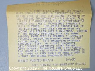 Photo: Historical: Rare: UPI:  Dr. Eugene Trachtman shows his 360-degree camera. Includes 4 iconic circular prints of downtown NYC incl the Flatiron Building on Fifth Avenue. 3Aug1956