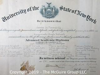 Paper: Historical: Americana: Education: 1900 diploma from the University of the State of New York (missing seal)