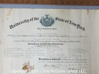 Paper: Historical: Americana: Education: 1900 diploma from the University of the State of New York (missing seal)