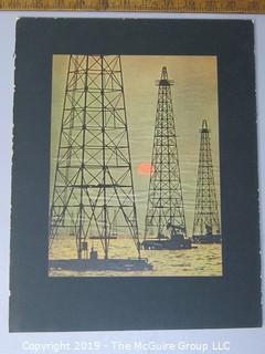 Photo: Rickerby: Historic: Art: Life Mag: color photo of oil wells presumably in Lake Maracaibo Venezuela 