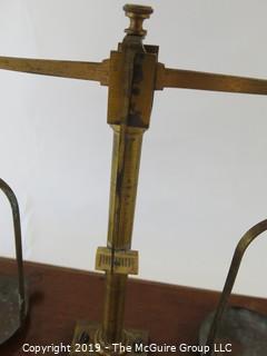 Historical: Vintage travel brass balance scale. For gold, coins, medicine. Missing most of the weights.