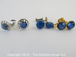 Jewelry: 3 pair of blue stone cabochon earrings