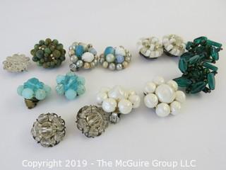 Jewelry: 6 pair of vintage cluster style earrings from various countries, 1 orphan