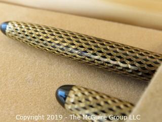 Pen: Sheaffer ink pen steel nib, gold electroplated mesh.